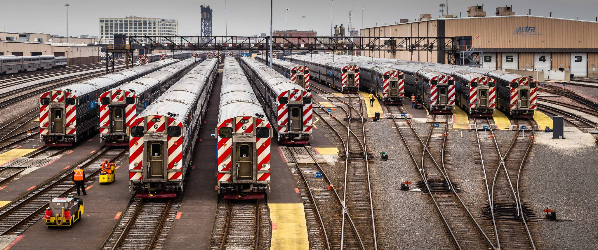 Chicago Metra commuter trains at the Roosevelt rail yard